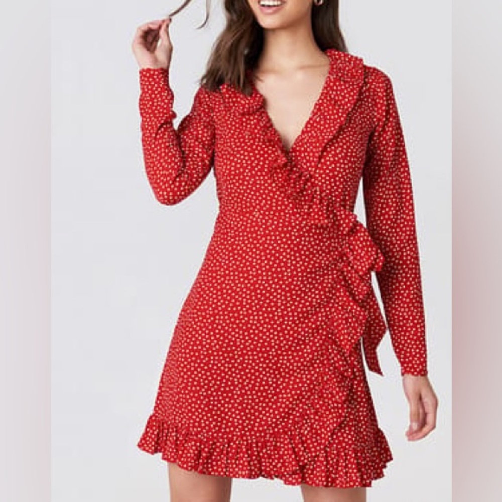 NA-KD dotted frill dress red size small